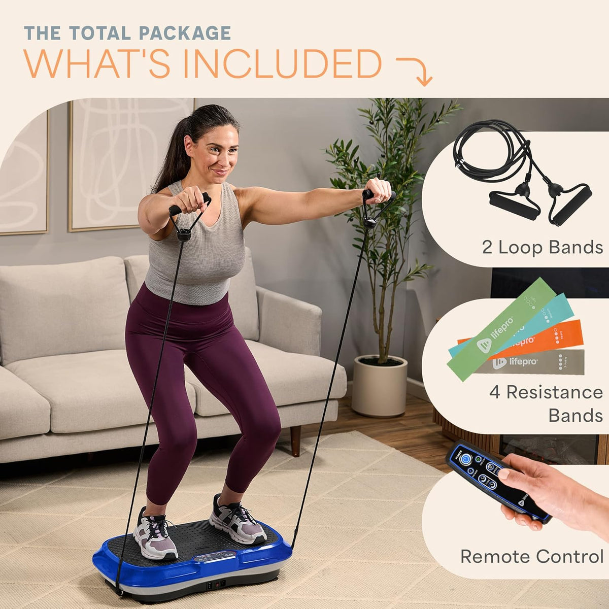 Waver Vibration Plate Exercise Machine with 99 Speeds & 10 Presets | Resistance Bands, Non-Slip Surface, 330 Lbs Capacity — Vibration Plate for Lymphatic Drainage, Body Toning, Full-Body Workout
