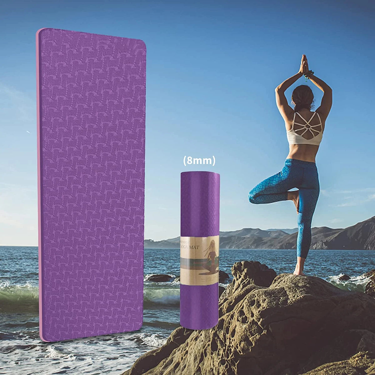 Yoga Mat 72 X 24'' Exercise Mats 8Mm TPE Non-Slip Extra Thick High-Density Eco Friendly for Yoga Workout Pilates Yoga Mats for Women Men
