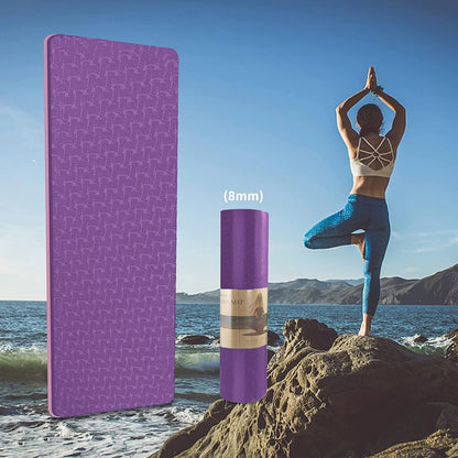 Yoga Mat 72 X 24'' Exercise Mats 8Mm TPE Non-Slip Extra Thick High-Density Eco Friendly for Yoga Workout Pilates Yoga Mats for Women Men