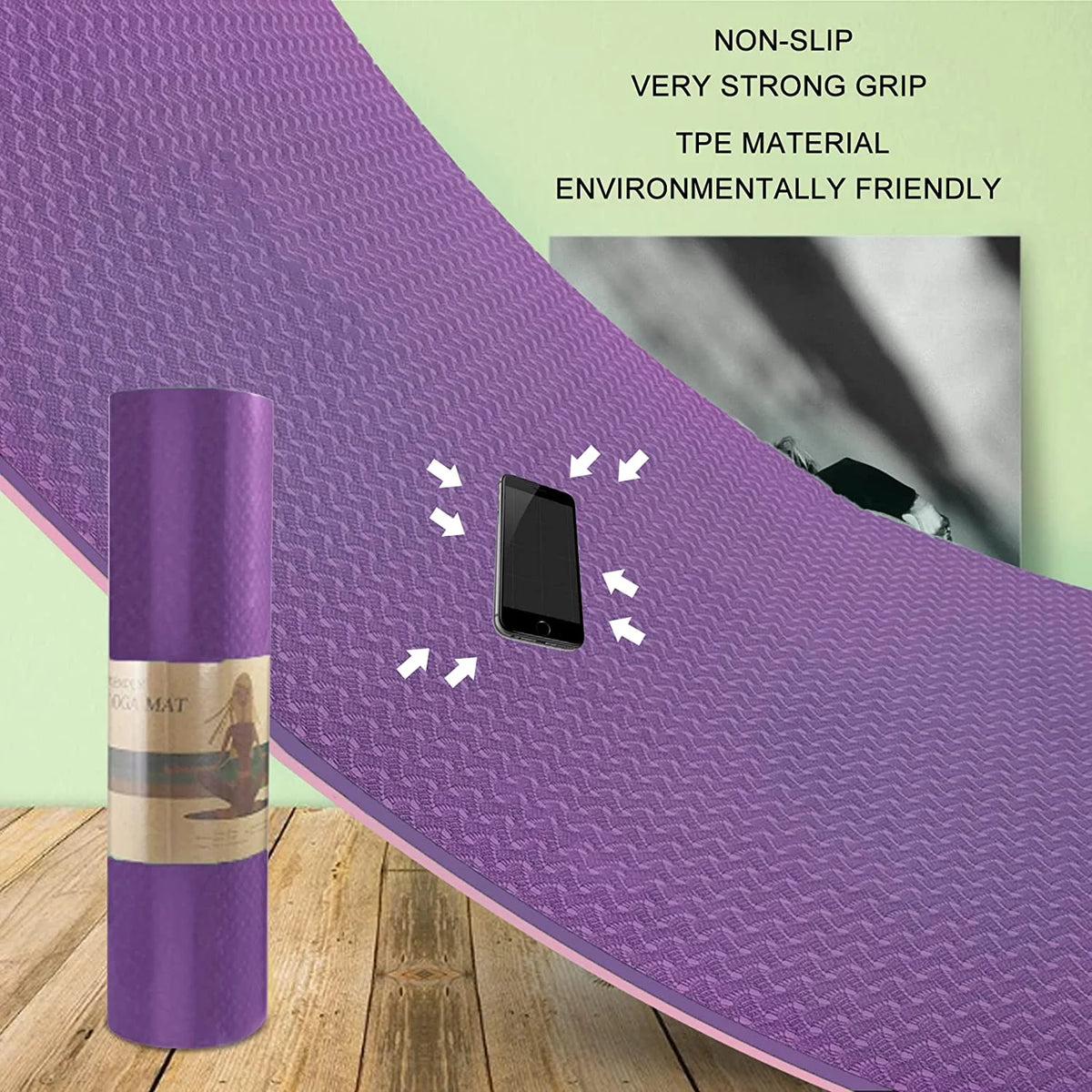 Yoga Mat 72 X 24'' Exercise Mats 8Mm TPE Non-Slip Extra Thick High-Density Eco Friendly for Yoga Workout Pilates Yoga Mats for Women Men