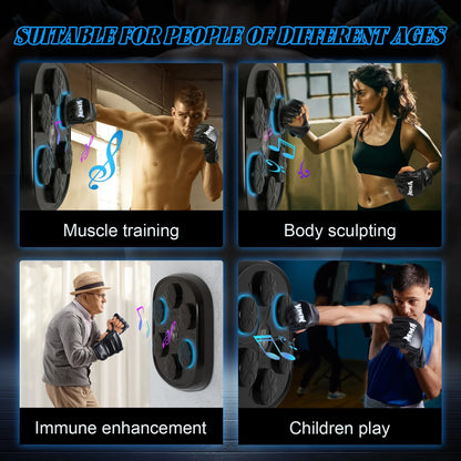 Adults Smart Music Boxing Machine, Punching Boxing Music Fitness Machine with Smart Display and Boxing Gloves, Boxing Machine Wall-Mounted Music Workout Punching Equipment