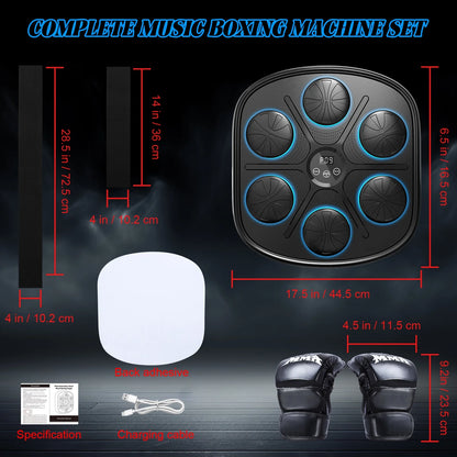Adults Smart Music Boxing Machine, Punching Boxing Music Fitness Machine with Smart Display and Boxing Gloves, Boxing Machine Wall-Mounted Music Workout Punching Equipment