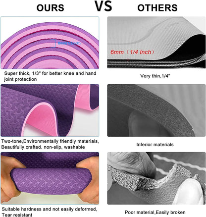 Yoga Mat 72 X 24'' Exercise Mats 8Mm TPE Non-Slip Extra Thick High-Density Eco Friendly for Yoga Workout Pilates Yoga Mats for Women Men